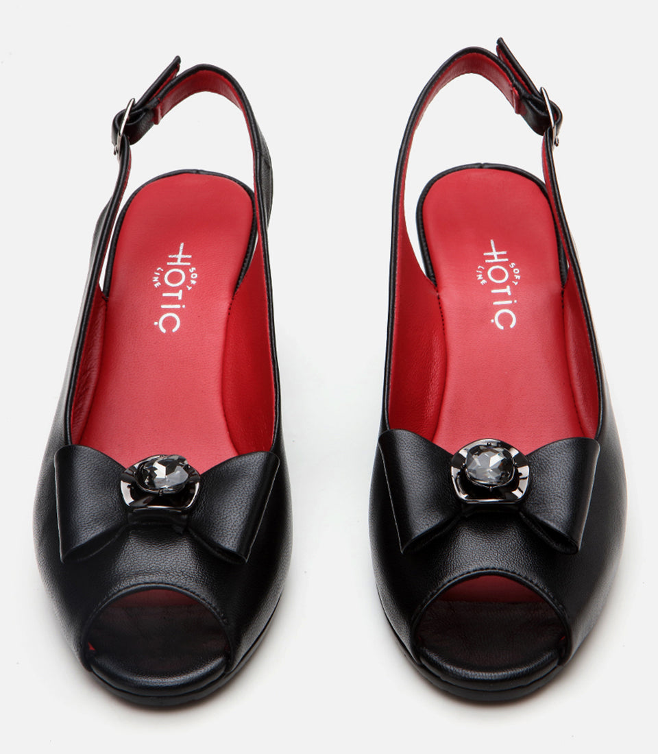 Women's Leather Wedge Sandals - Black
