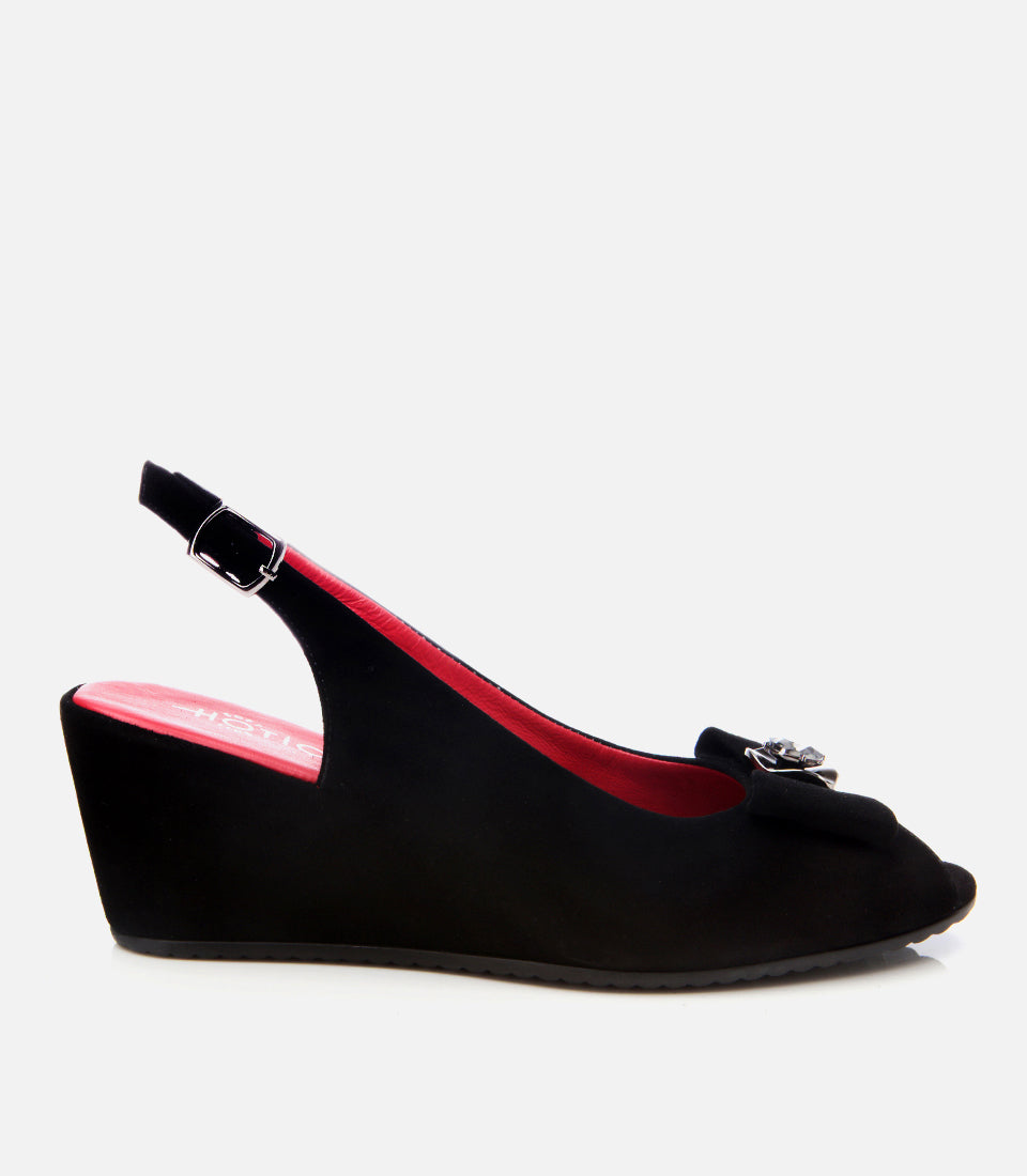 Women's Suede Wedge Sandals - Black