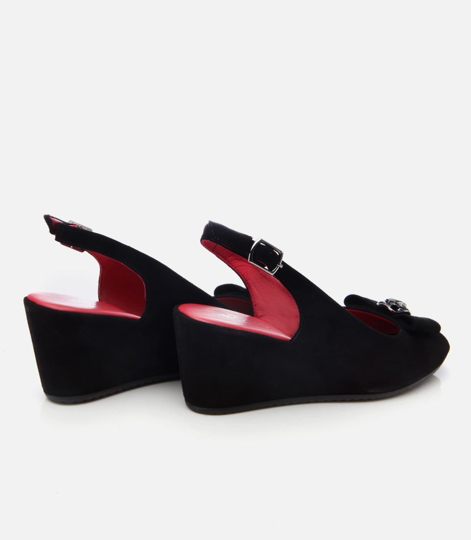 Women's Suede Wedge Sandals - Black