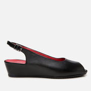 Women's Leather Wedge Sandals - Black