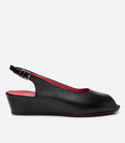 Women's Leather Wedge Sandals - Black