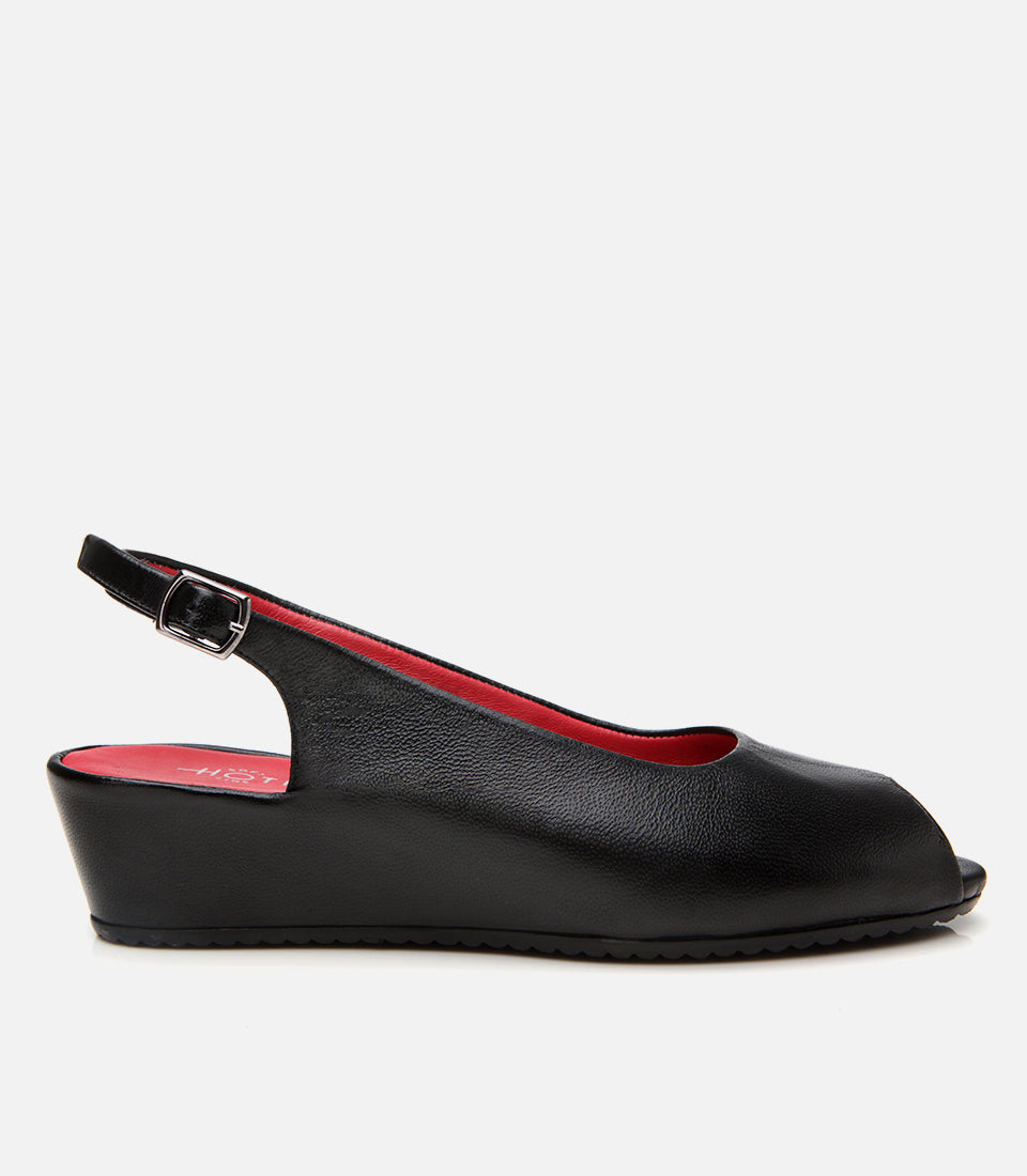 Women's Leather Wedge Sandals - Black