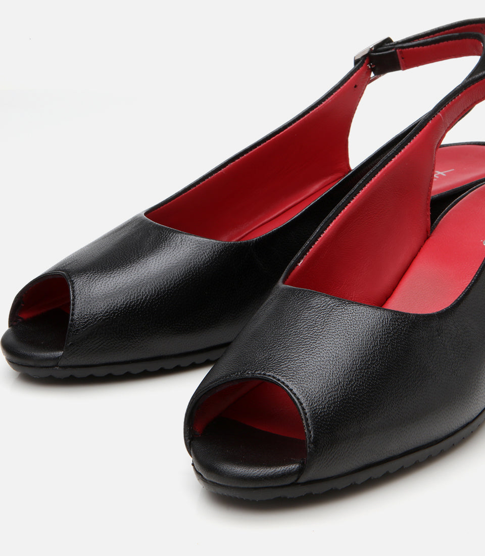 Women's Leather Wedge Sandals - Black