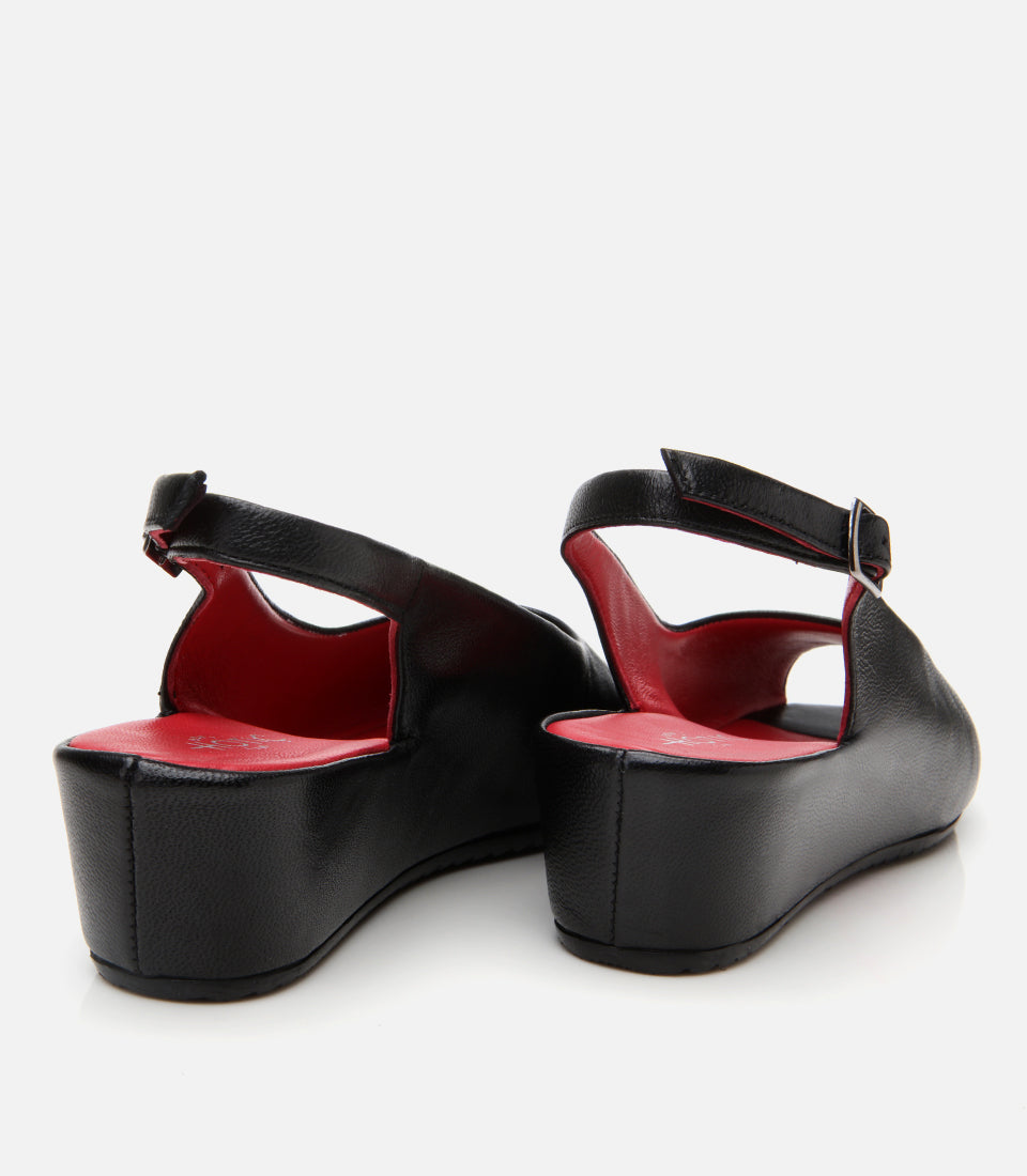 Women's Leather Wedge Sandals - Black