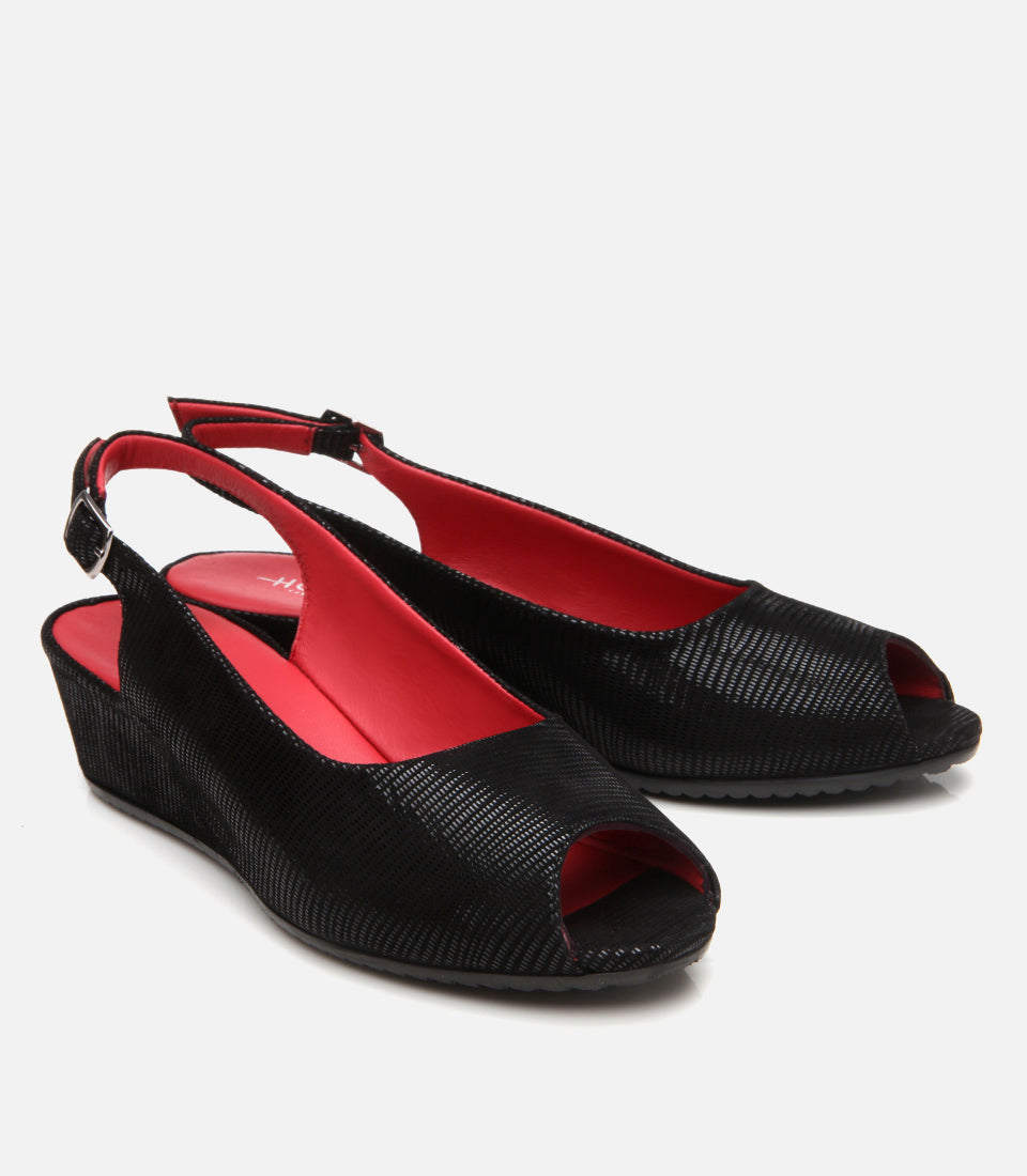 Women's Suede Wedge Sandals - Black
