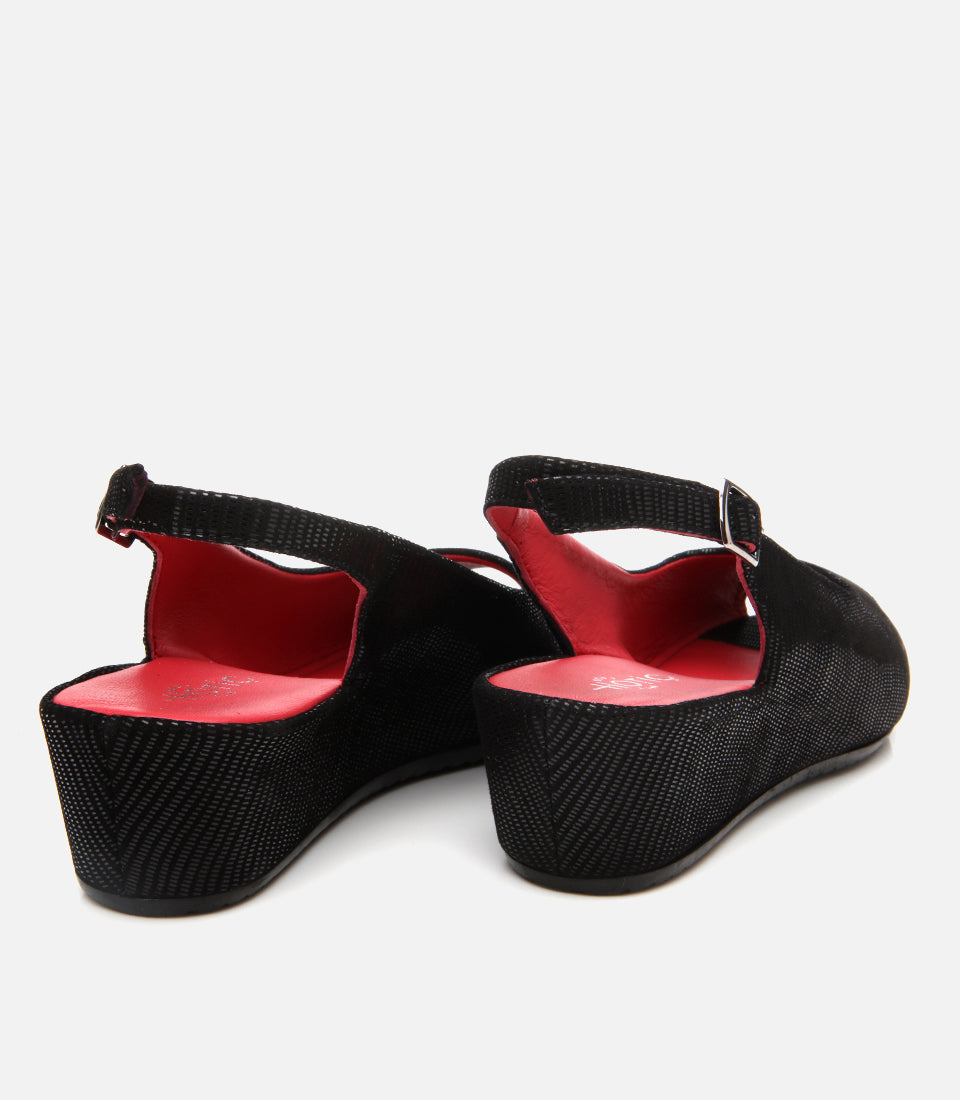 Women's Suede Wedge Sandals - Black