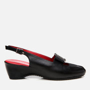 Women's Leather Wedge Sandals - Black