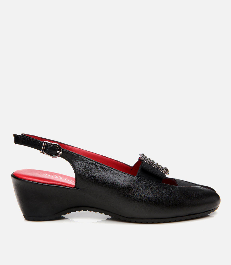 Women's Leather Wedge Sandals - Black