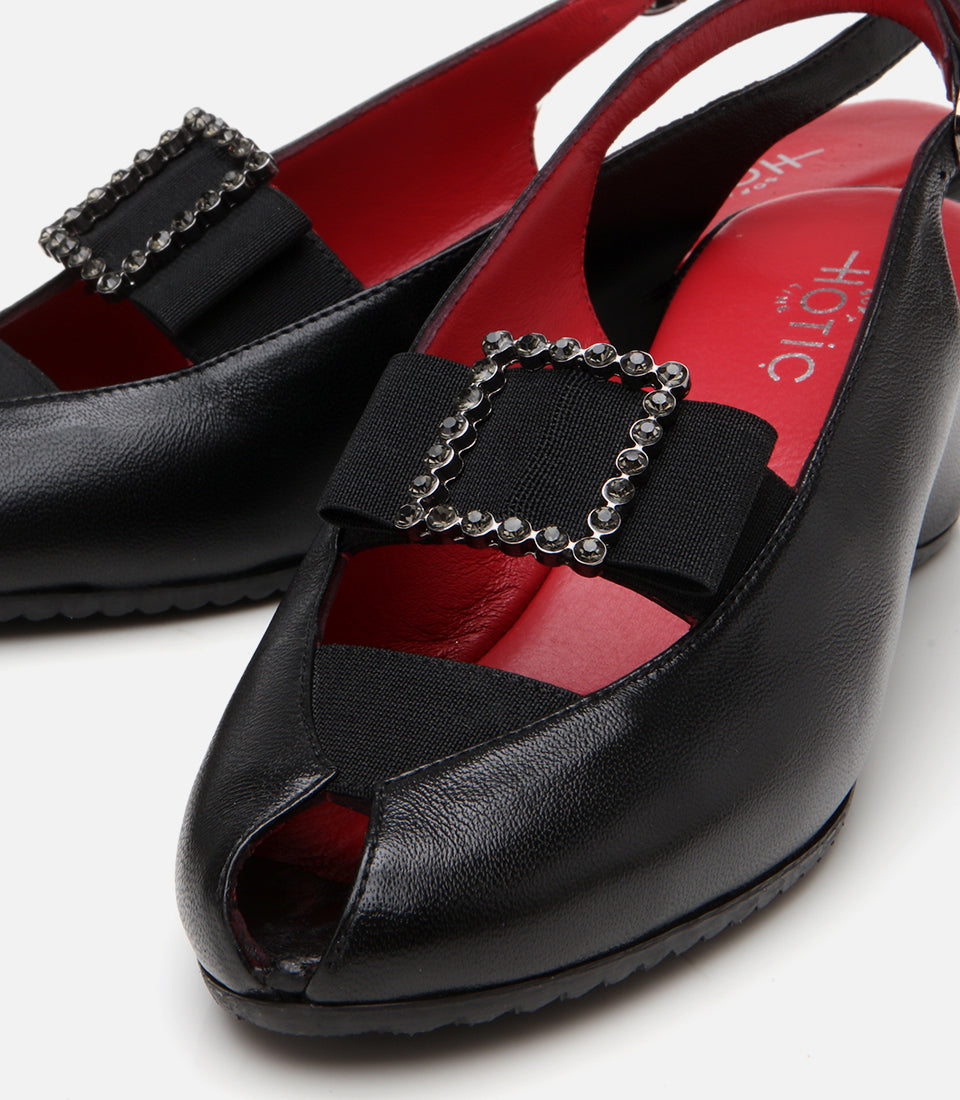 Women's Leather Wedge Sandals - Black