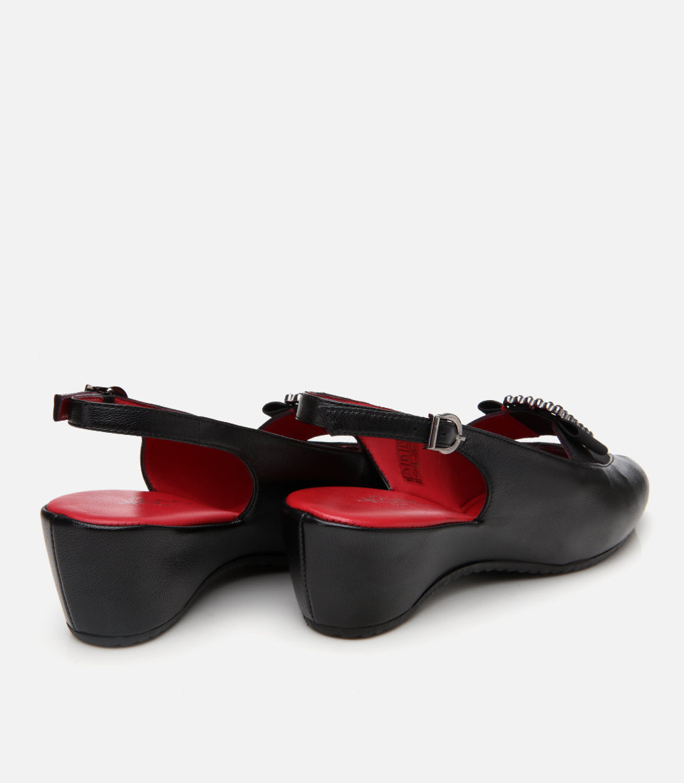 Women's Leather Wedge Sandals - Black