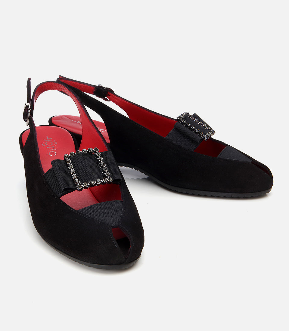 Women's Suede Wedge Sandals - Black