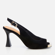 Women's Suede Heeled Sandals - Black
