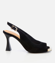 Women's Suede Heeled Sandals - Black