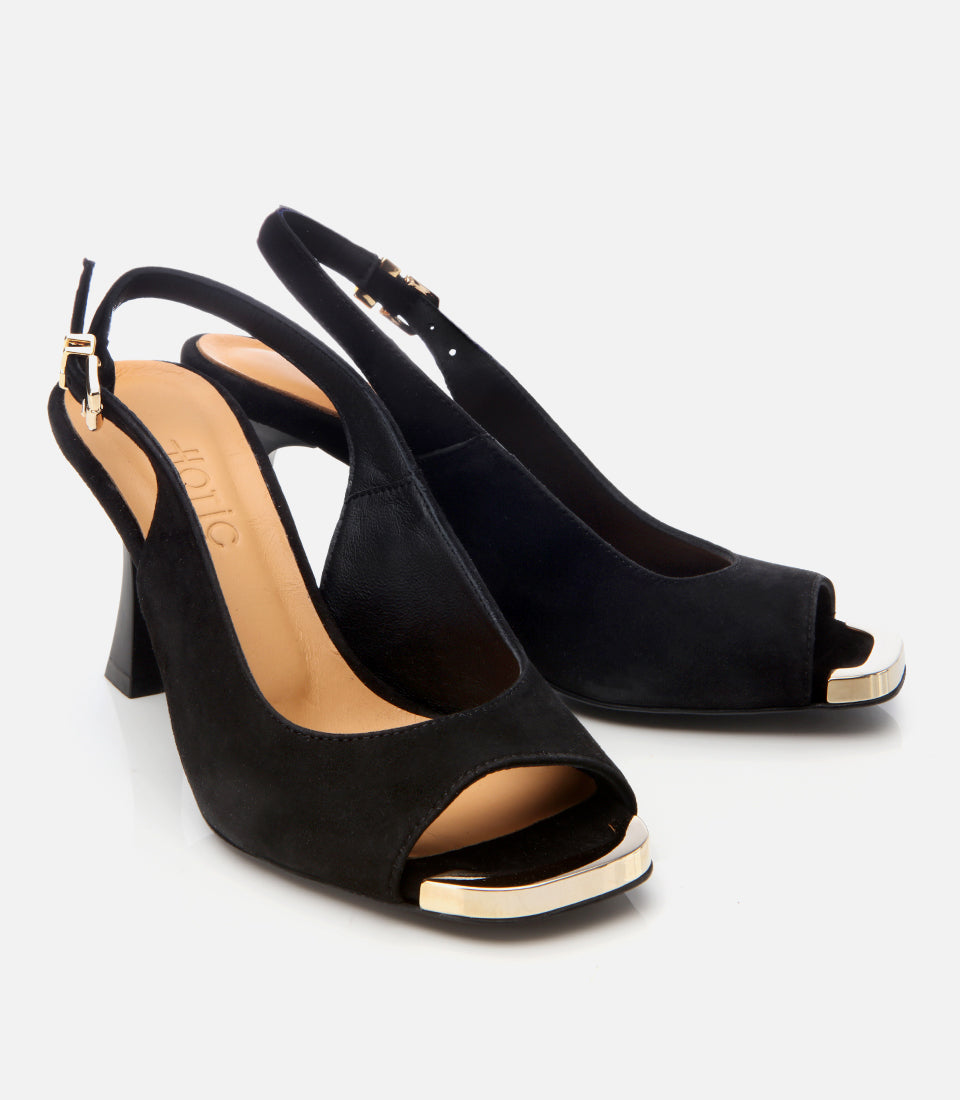 Women's Suede Heeled Sandals - Black