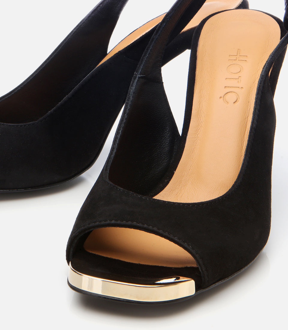 Women's Suede Heeled Sandals - Black