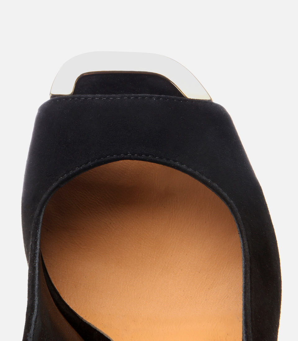 Women's Suede Heeled Sandals - Black