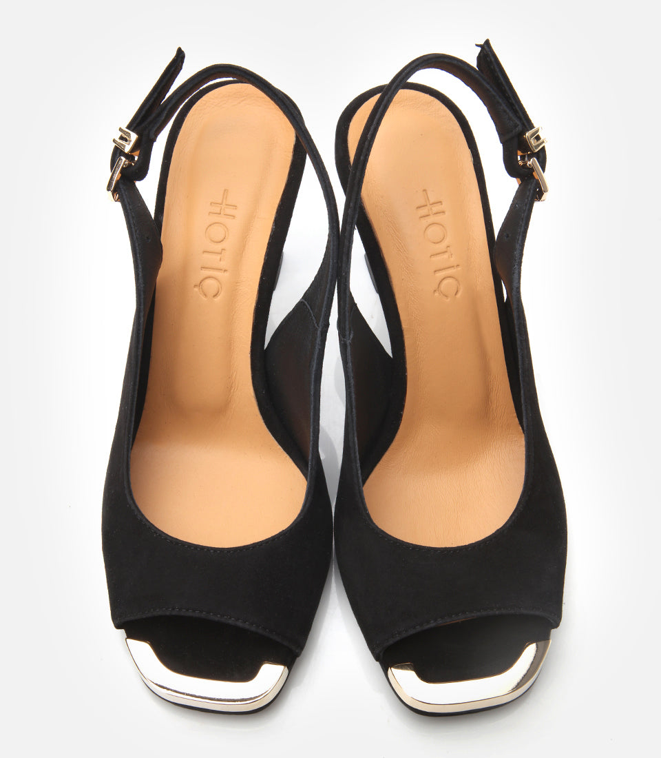 Women's Suede Heeled Sandals - Black