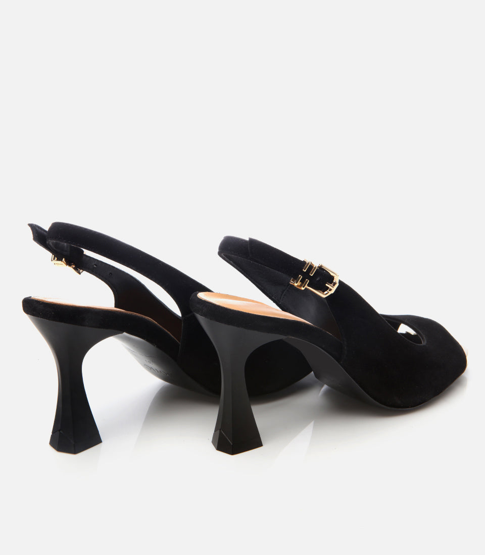 Women's Suede Heeled Sandals - Black
