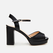 Women's Leather Platform Sandals - Black
