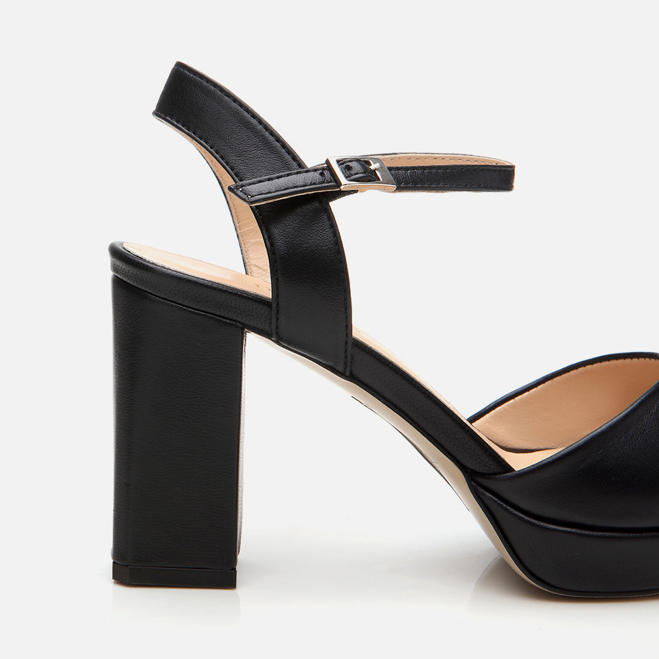 Women's Leather Platform Sandals - Black