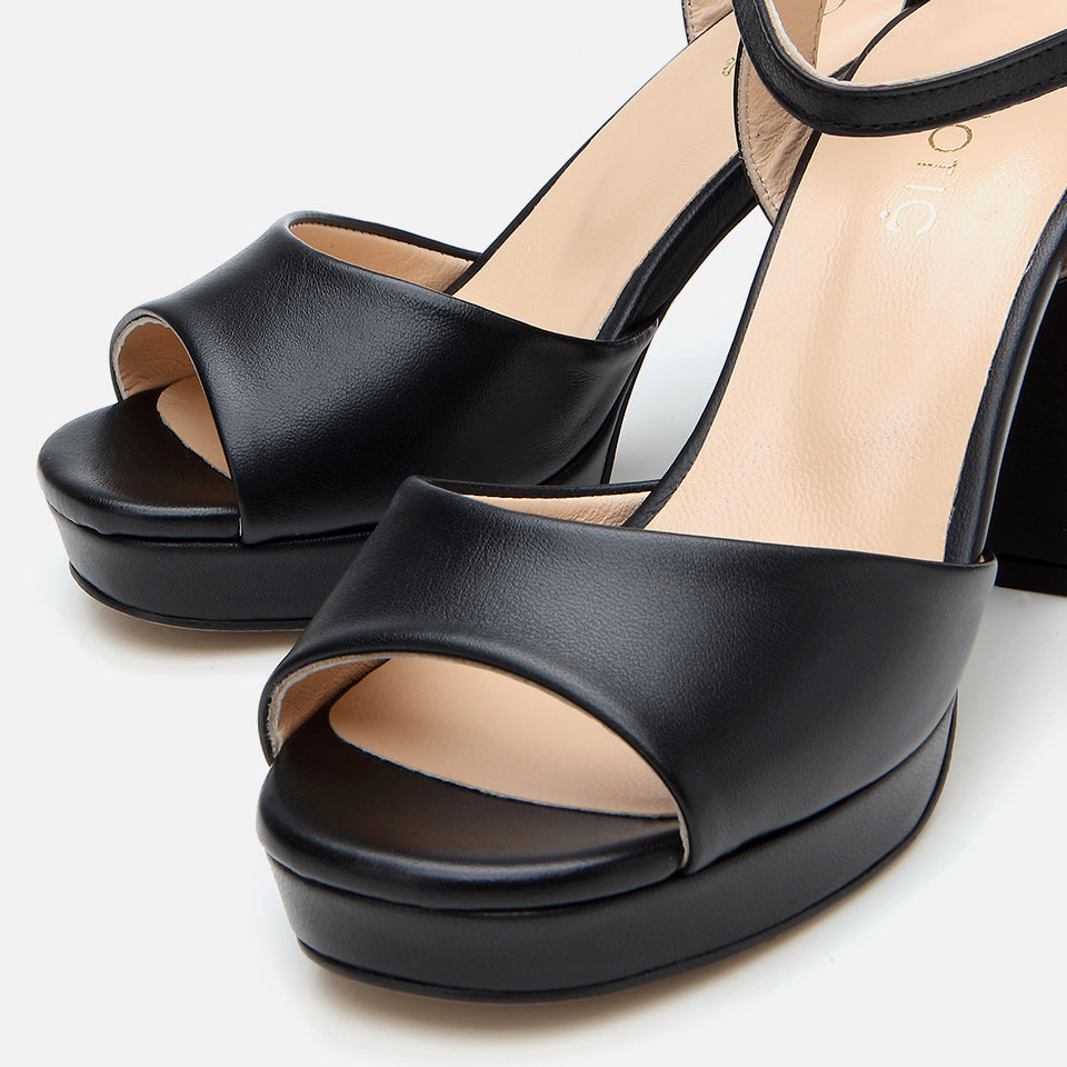 Women's Leather Platform Sandals - Black