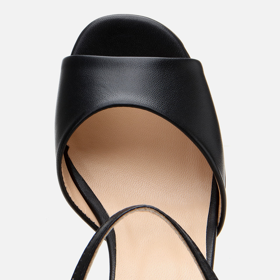 Women's Leather Platform Sandals - Black