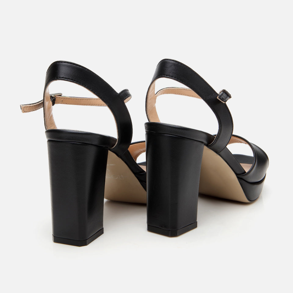 Women's Leather Platform Sandals - Black