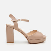 Women's Leather Platform Sandals - Beige