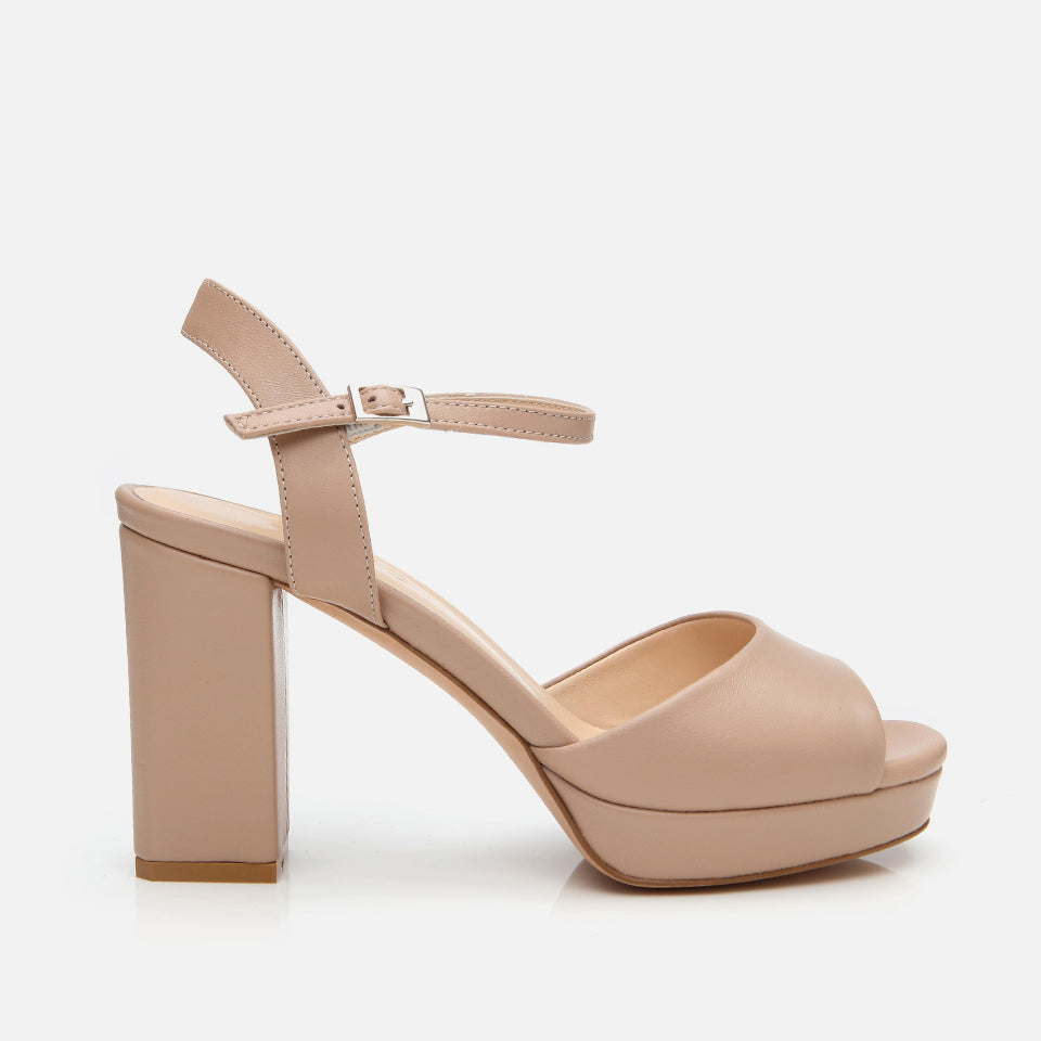 Women's Leather Platform Sandals - Beige