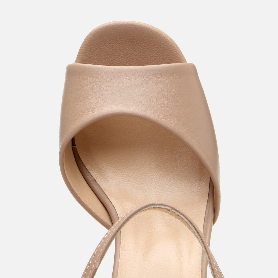 Women's Leather Platform Sandals - Beige