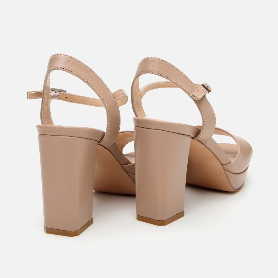 Women's Leather Platform Sandals - Beige