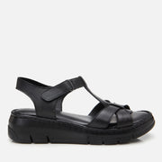 Women's Leather Wedge Sandals - Black