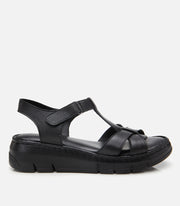 Women's Leather Wedge Sandals - Black