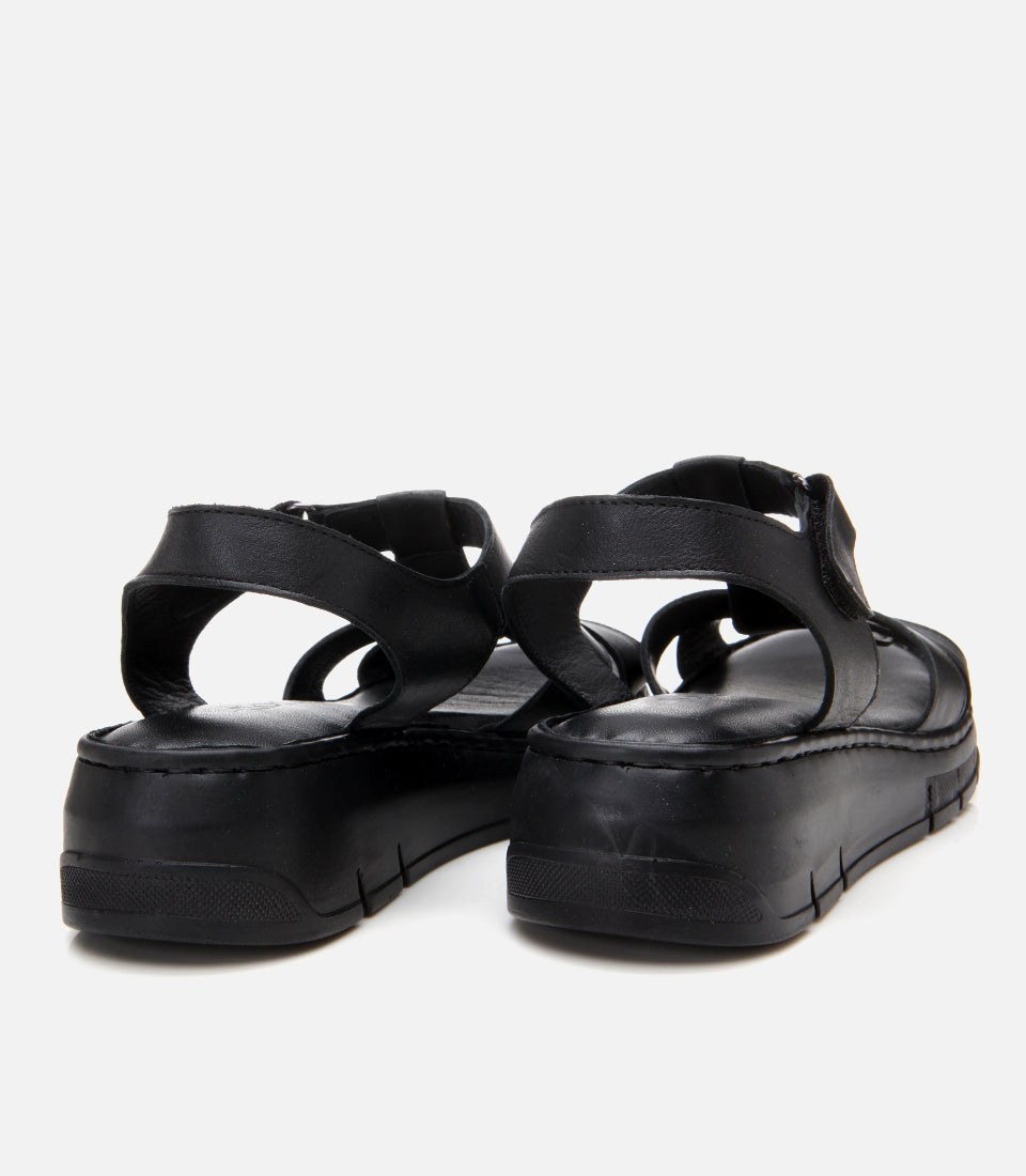 Women's Leather Wedge Sandals - Black