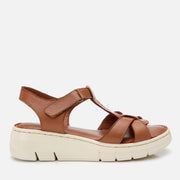 Women's Leather Wedge Sandals - Tan