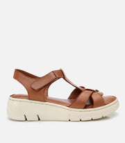 Women's Leather Wedge Sandals - Tan