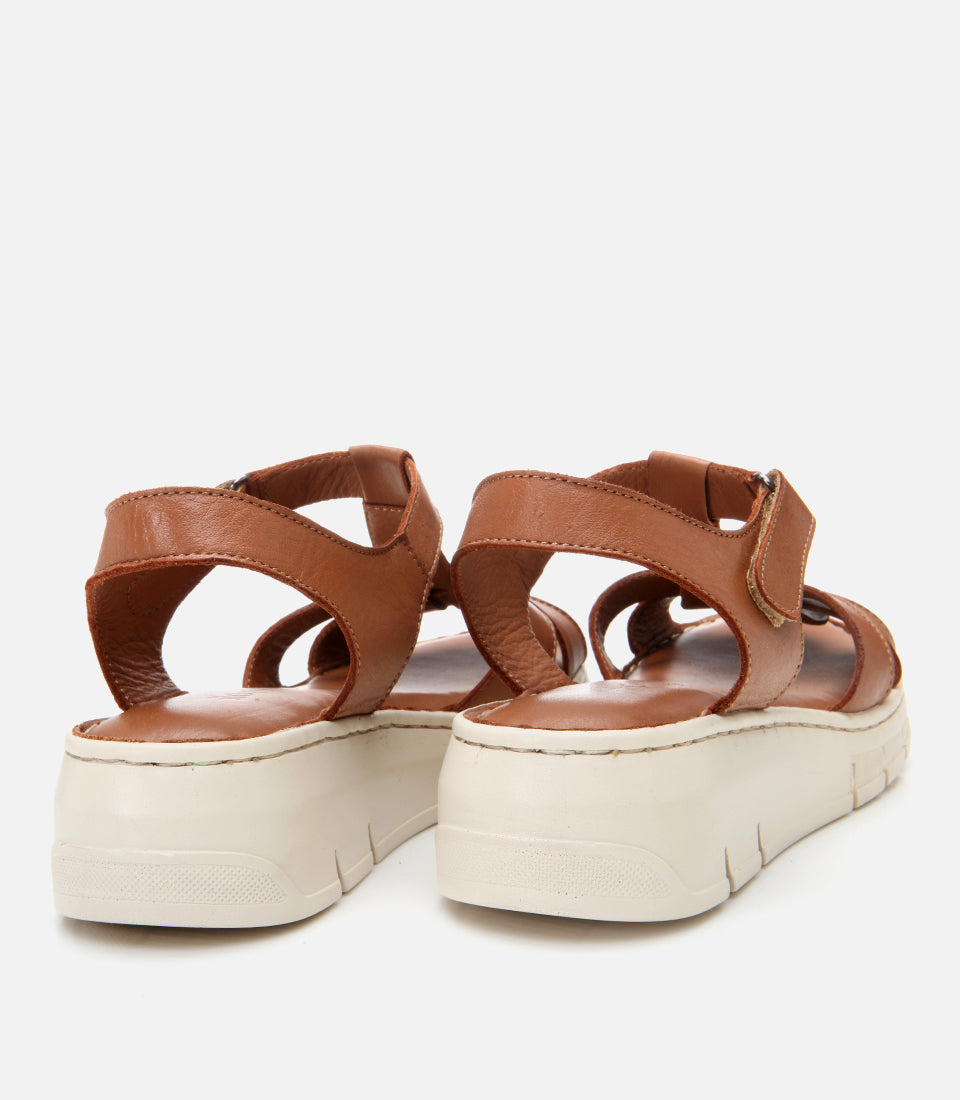Women's Leather Wedge Sandals - Tan