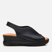 Women's Leather Wedge Sandals - Black
