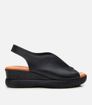 Women's Leather Wedge Sandals - Black