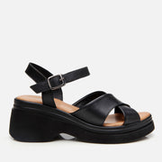 Women's Leather Wedge Sandals - Black