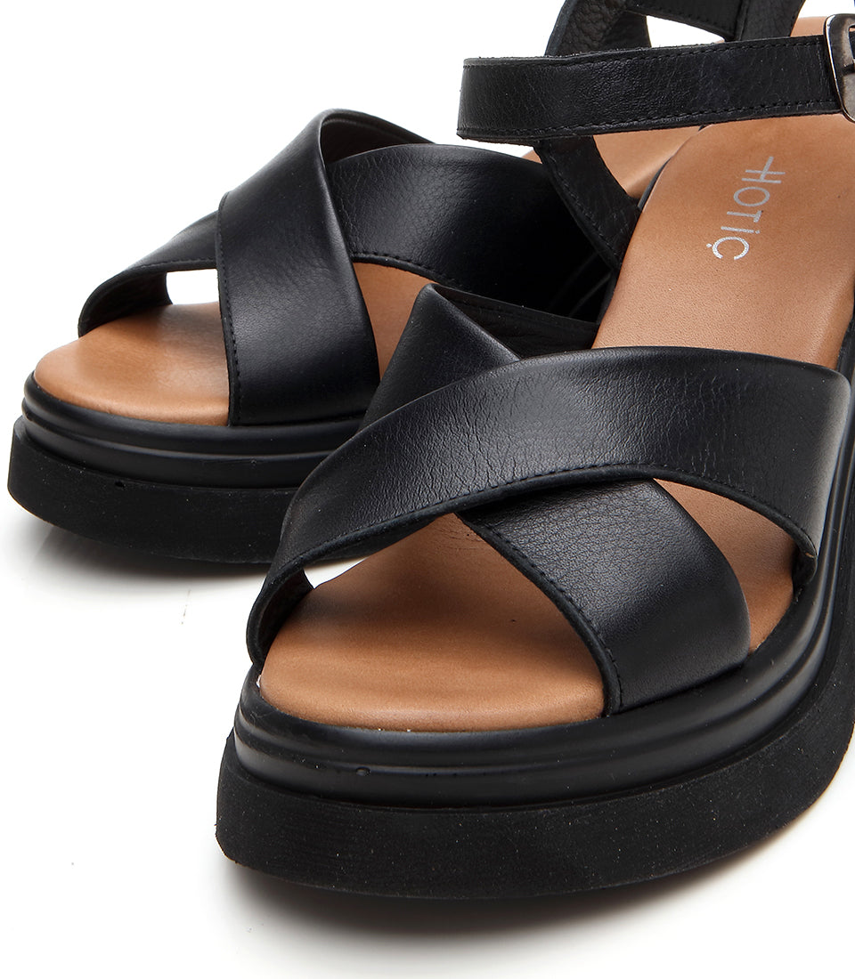 Women's Leather Wedge Sandals - Black