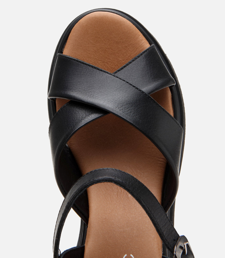 Women's Leather Wedge Sandals - Black