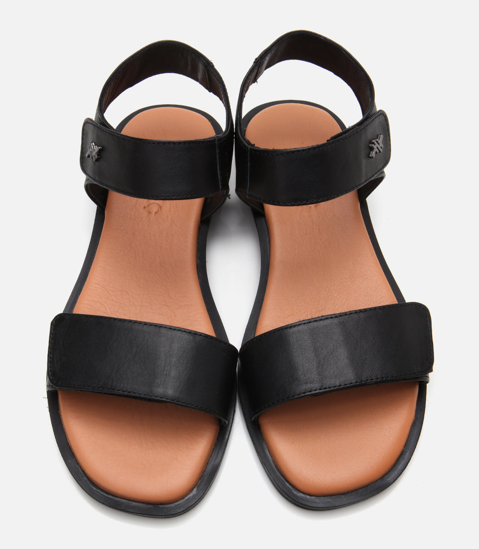 Women's Leather Flat Sandals - Black