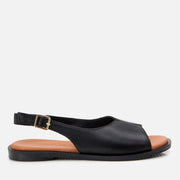 Women's Leather Flat Sandals - Black