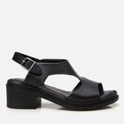 Women's Leather Block Heel Sandals - Black