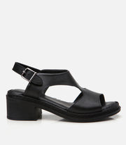Women's Leather Block Heel Sandals - Black