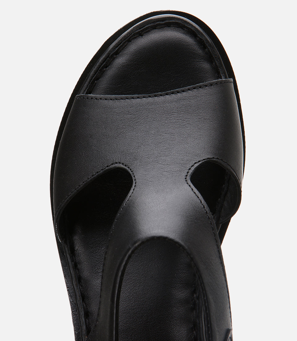 Women's Leather Block Heel Sandals - Black