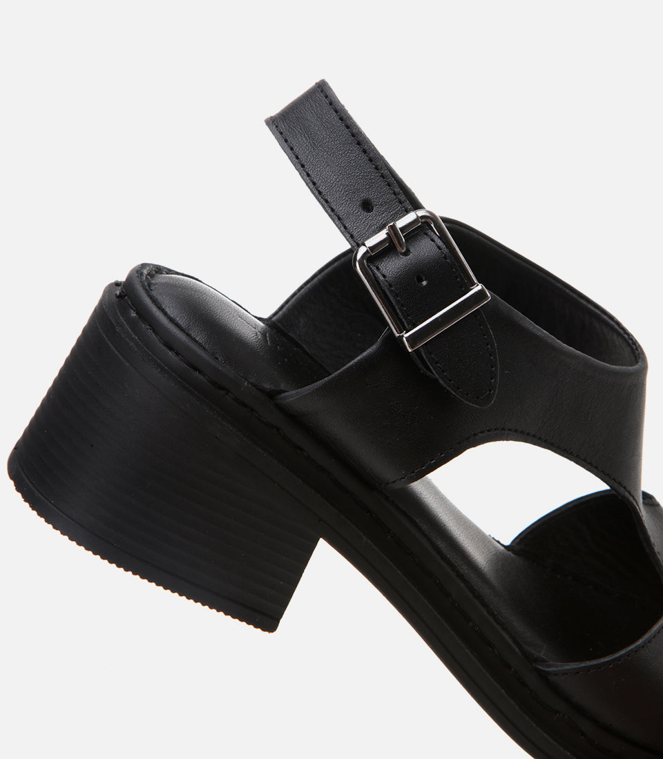 Women's Leather Block Heel Sandals - Black