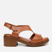 Women's Leather Block Heel Sandals - Tan