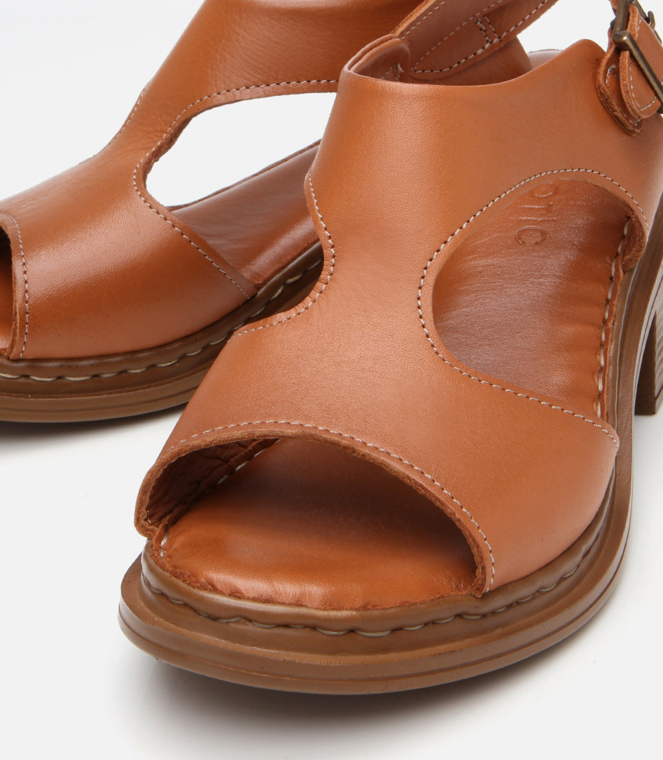 Women's Leather Block Heel Sandals - Tan